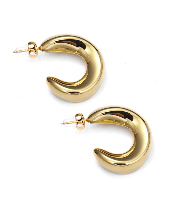 Pendientes de aro dorado estilo media luna gruesa