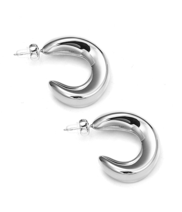Pendientes de aro plateado estilo media luna gruesa