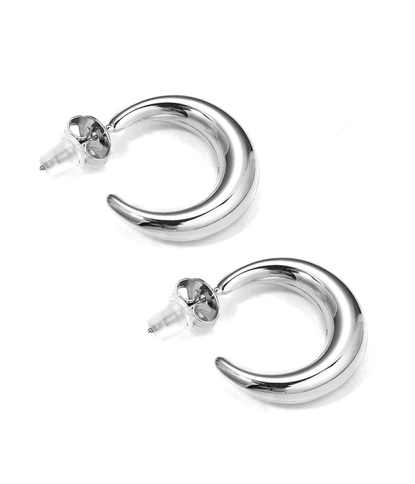 Pendientes de aro plateados curvados estilo media luna