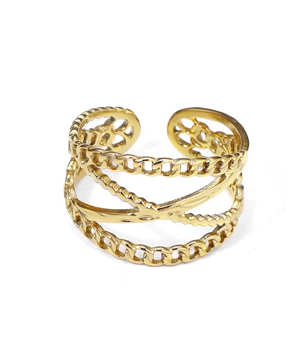 Anillo abierto de cadenas entrelazadas en dorado