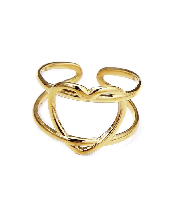 Anillo dorado abierto con corazón entrelazado
