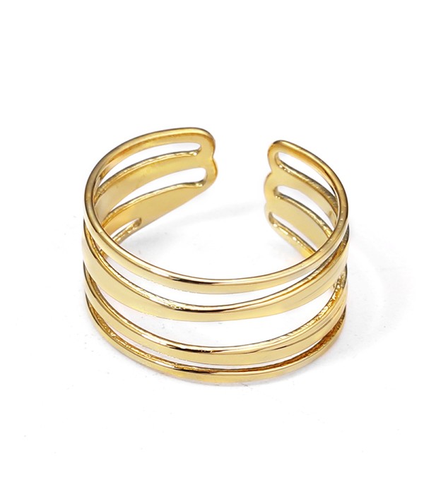 Anillo abierto dorado de líneas paralelas