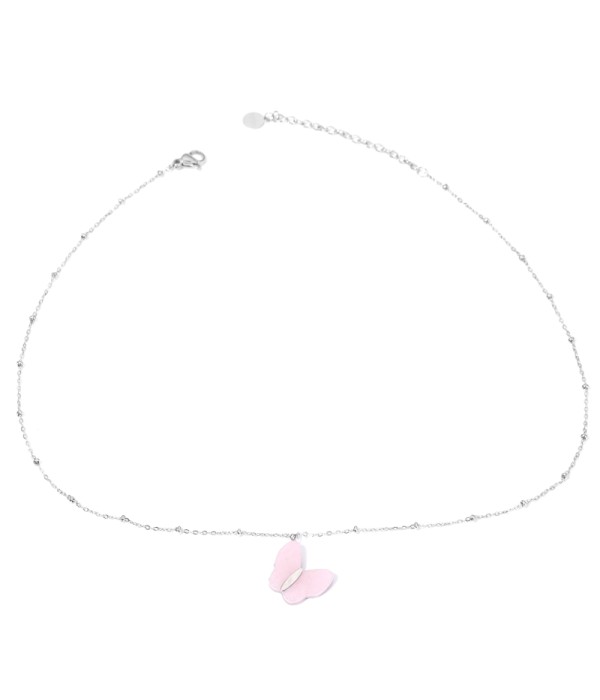 Collares plateadas con mariposas multicolores