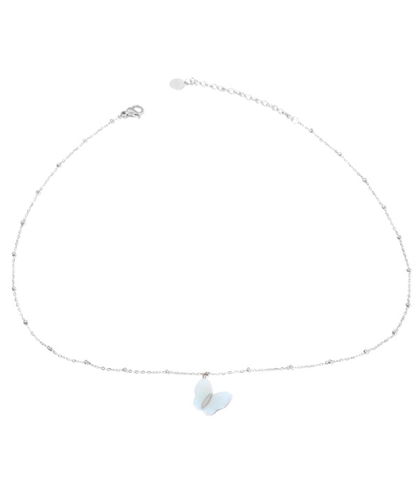 Collares plateadas con mariposas multicolores