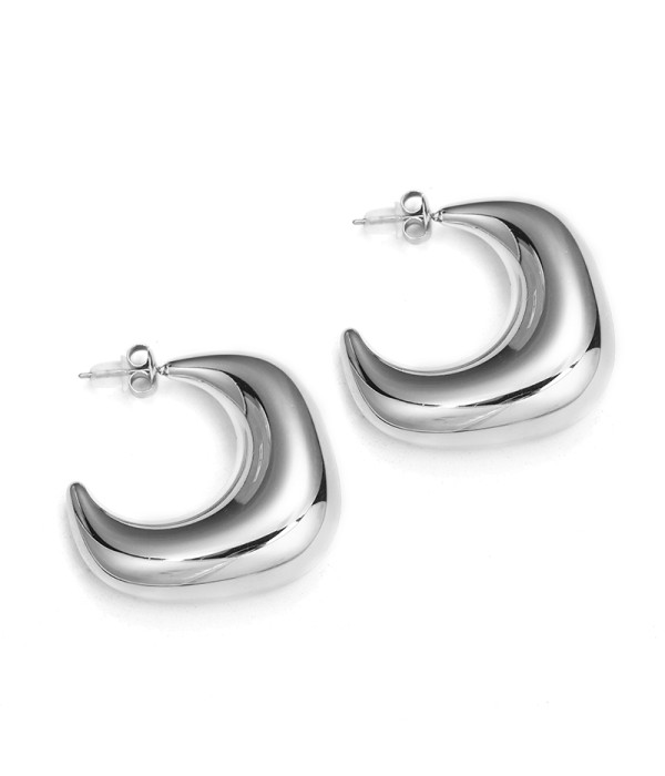 Pendientes de aro plateados en forma de media luna moderna