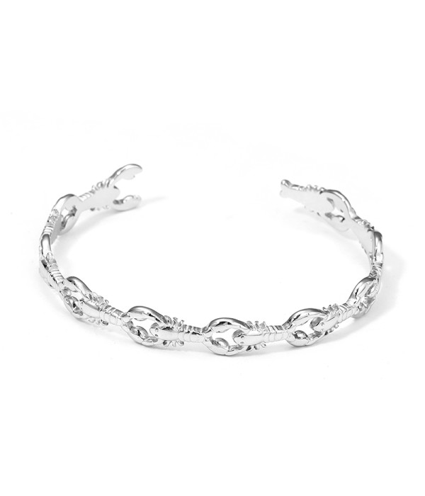 Pulsera rígida plateada con diseño de langostas