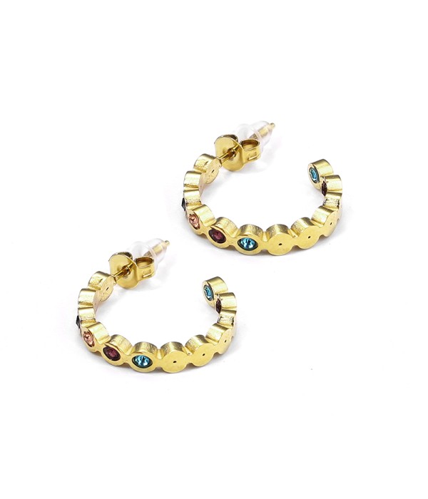 Pendientes de aro dorados con circonitas de colores