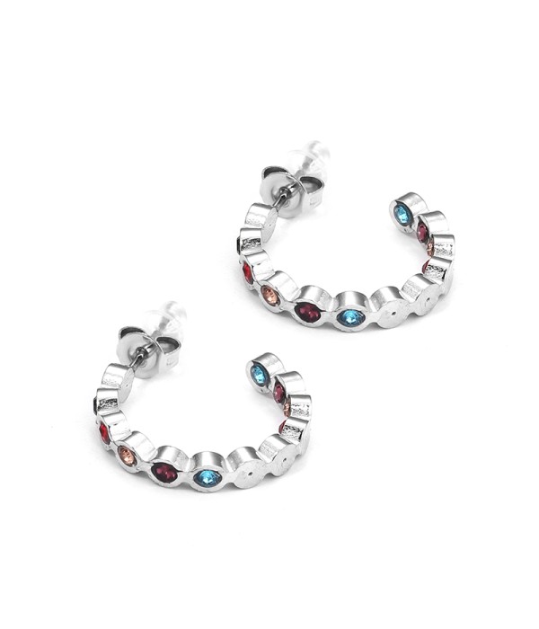 Pendientes de aro plateados con circonitas de colores