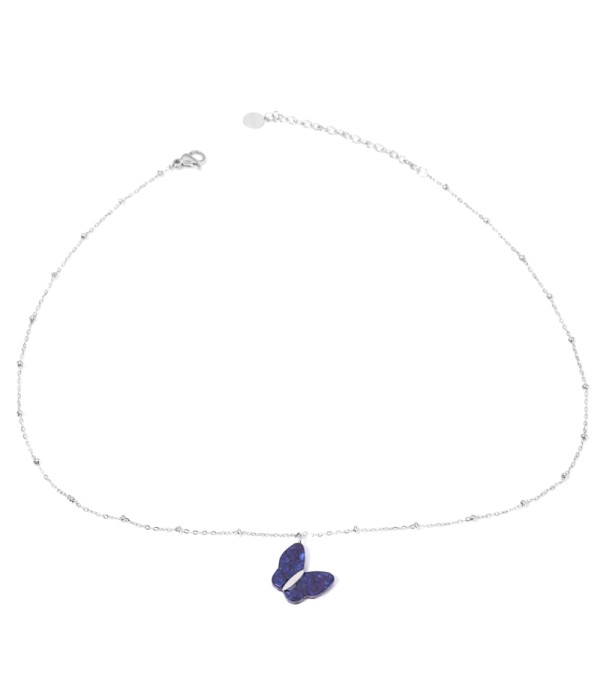 Collares plateadas con mariposas multicolores