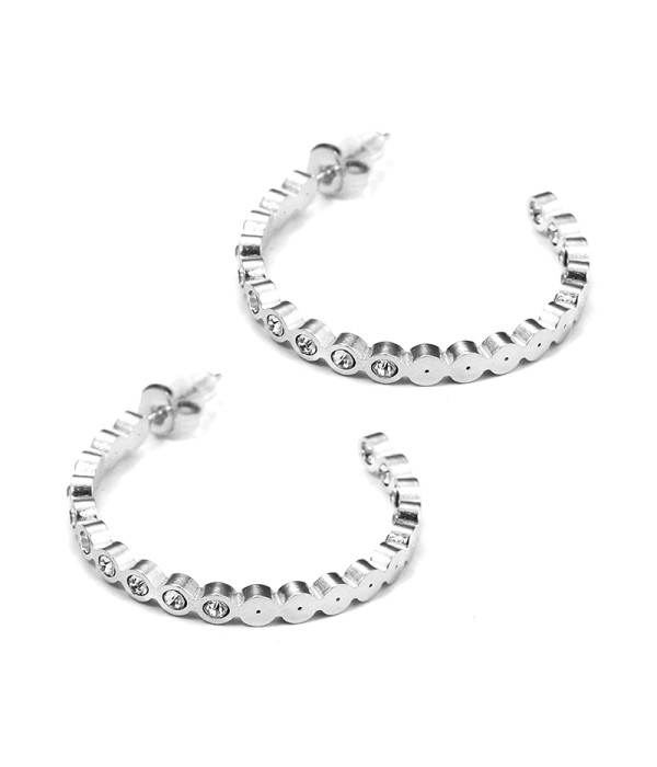 Pendientes de aro plateados grandes con circonitas blancas