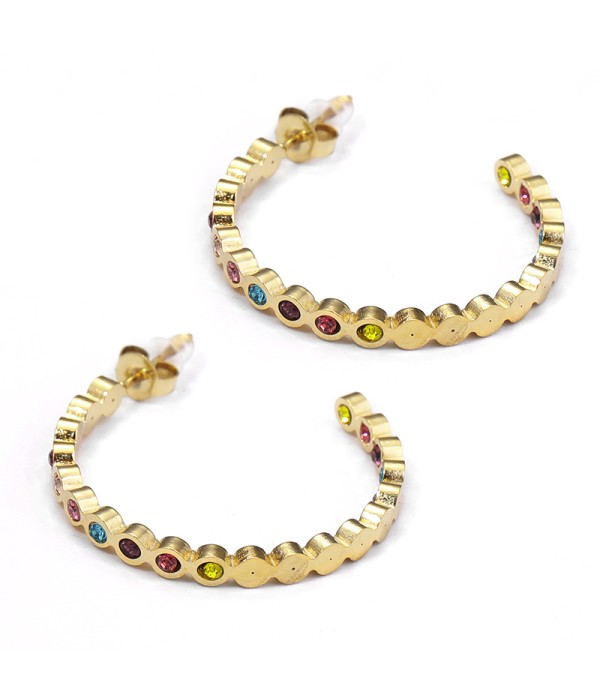 Pendientes de aro dorados grandes con circonitas multicolor