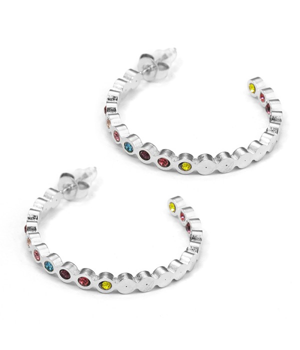 Pendientes de aro plateados grandes con circonitas multicolor