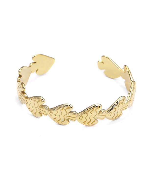 Pulsera rígida dorada con diseño de peces