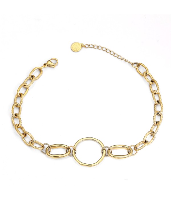 Pulsera dorada con eslabones y aro central