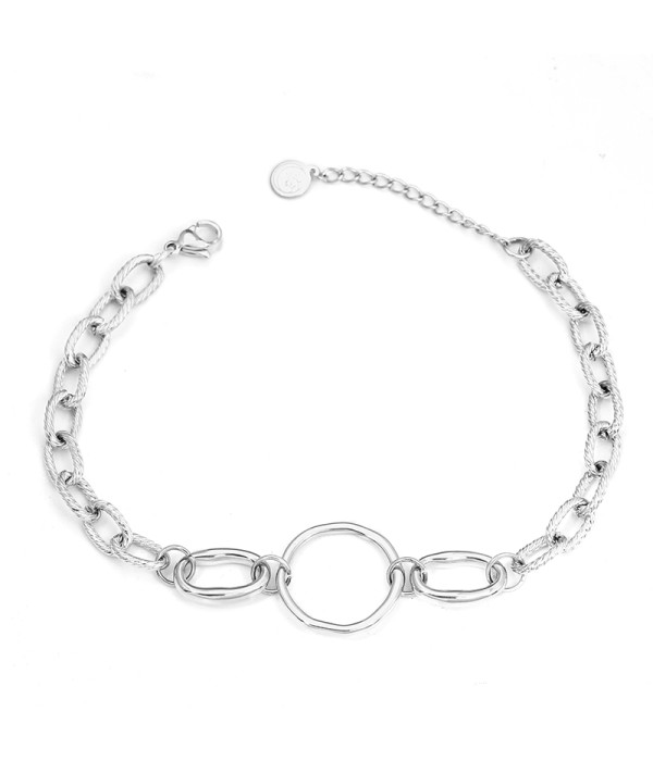 Pulsera plateada con eslabones y aro central