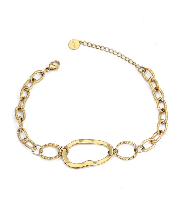 Pulsera dorada con eslabones y figura central orgánica