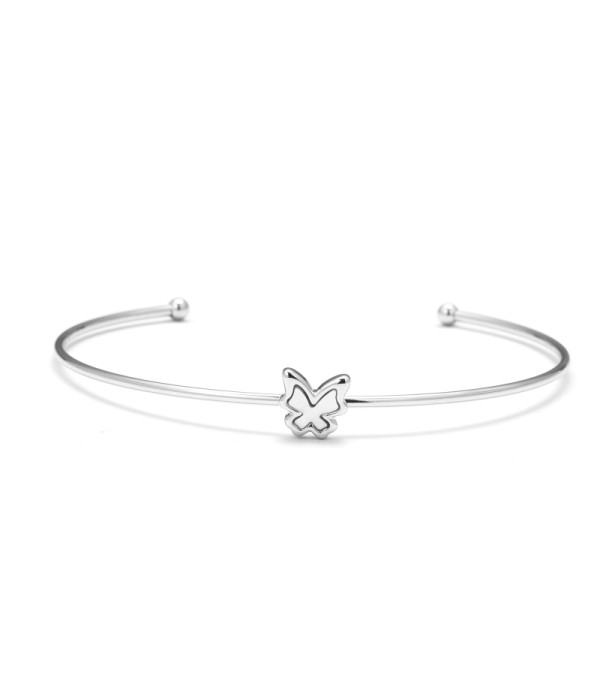 Pulsera rígida plateada con central mariposa
