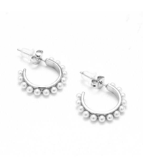 Pendientes de aros pequeños plateados con perlas