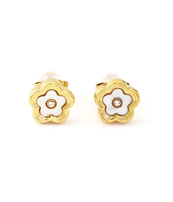 Pendientes dorados de flor esmaltada