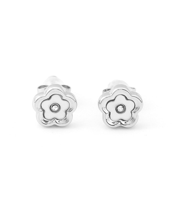 Pendientes plateados de flor esmaltada