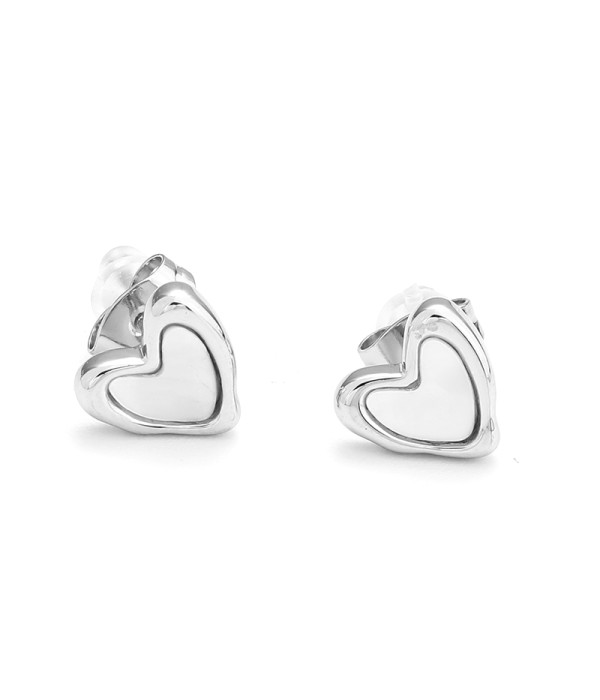 Pendientes plateados de corazón esmaltada