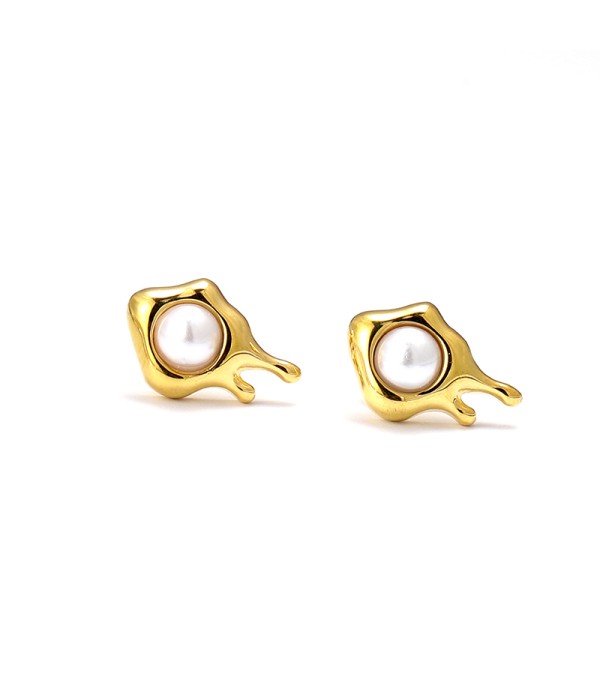 Pendientes abstractos dorados con perla