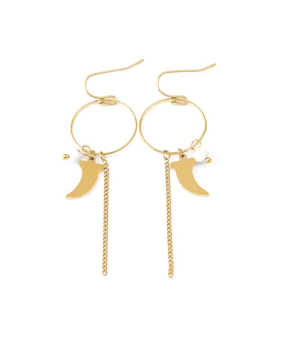 Pendientes de aros colgantes con colmillo dorado y cadenas