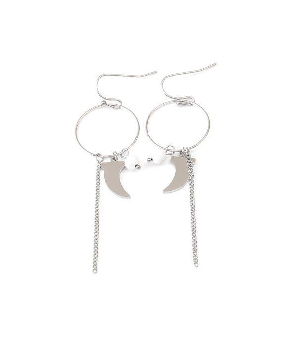 Pendientes de aros colgantes con colmillo plateado y cadenas