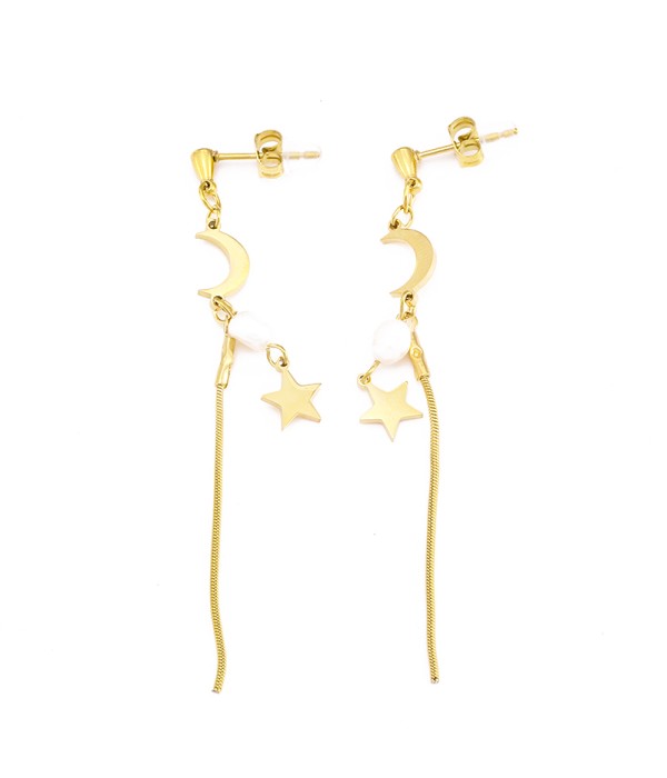 Pendientes luna y estrella con perla