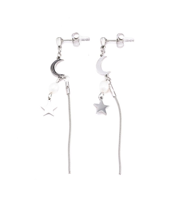 Pendientes luna y estrella con perla