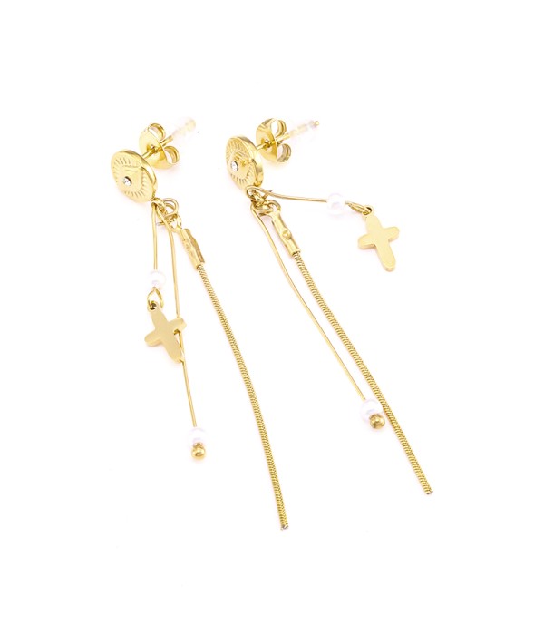 Pendientes cruz colgante con perlas