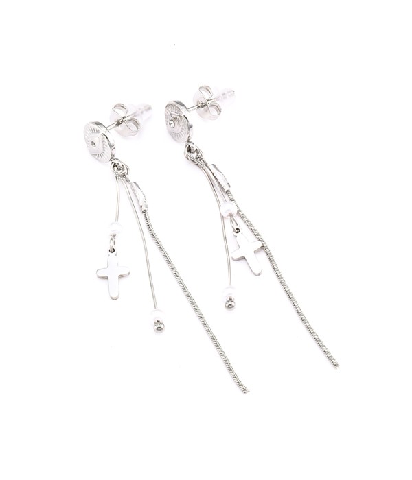 Pendientes cruz colgante con perlas