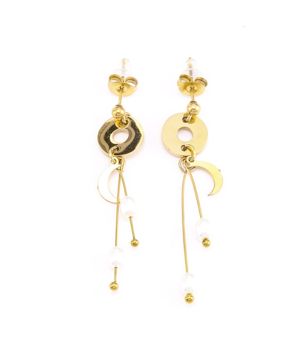 Pendientes dorados con luna y perlas