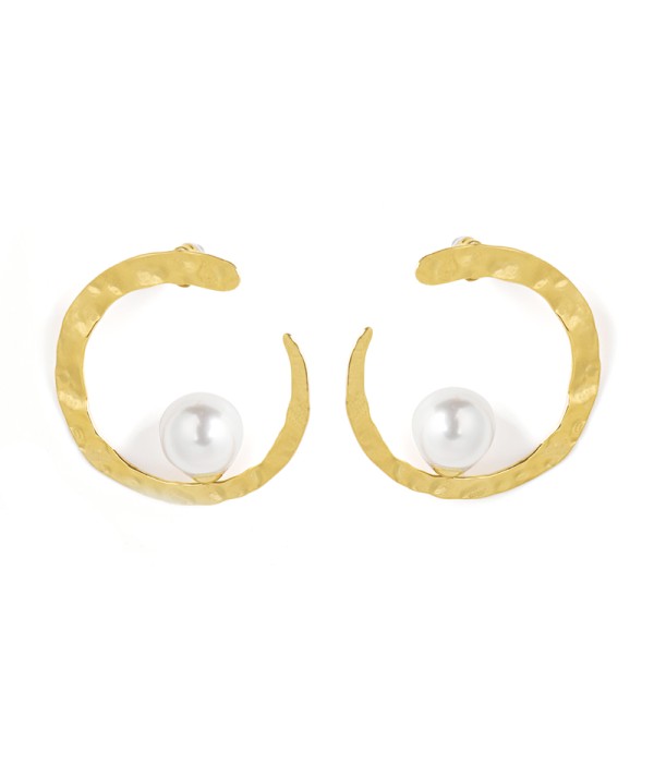 Pendientes de aro martillado con perla central