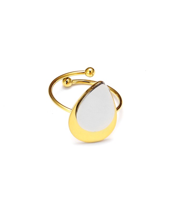 Anillo abierto dorado con diseño de gota bicolor