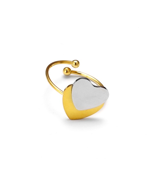 Anillo abierto con corazones bicolor superpuestos