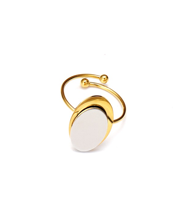 Anillo abierto moderno con diseño rectangular bicolor