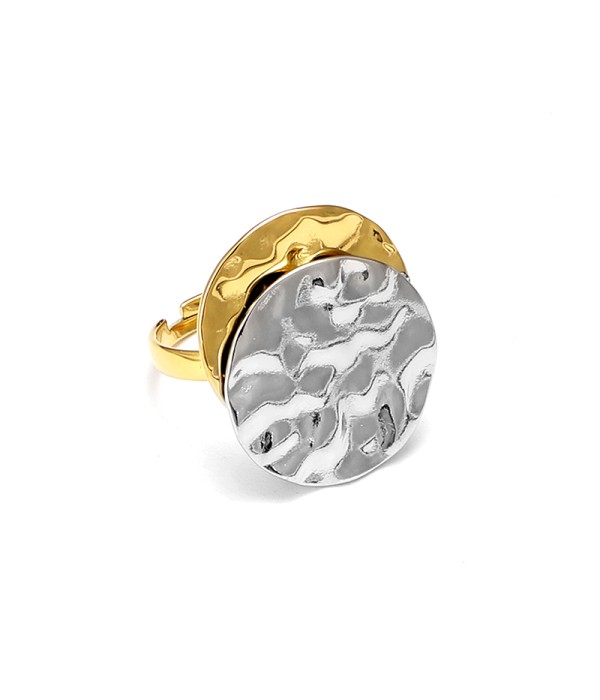 Anillo bicolor de doble disco texturizado