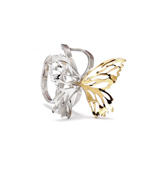 Anillo mariposa bicolor con alas caladas