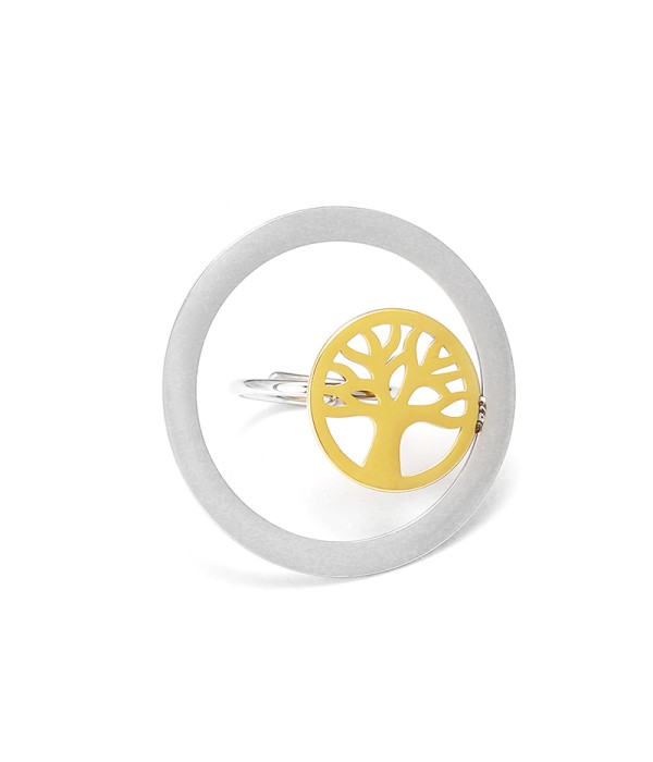 Anillo Árbol de la Vida bicolor en círculo