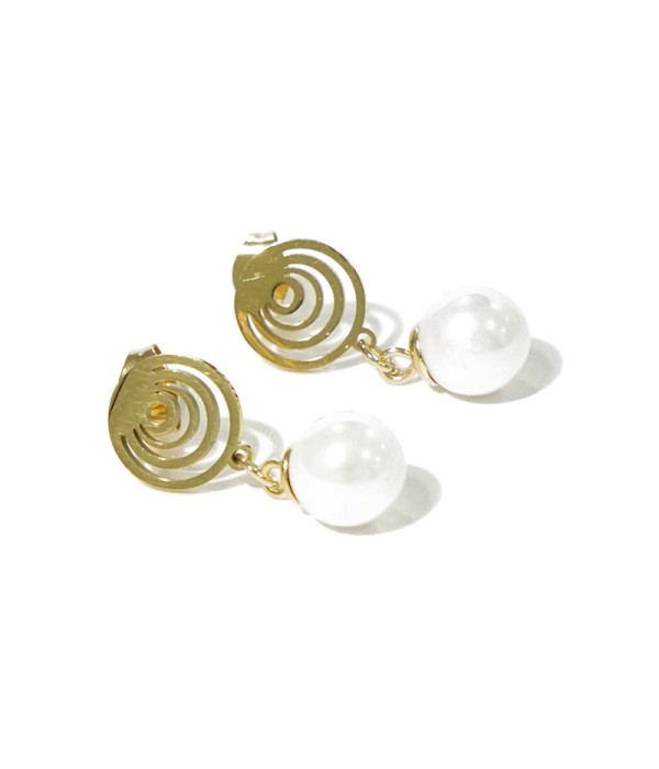 Pendientes espiral dorada con perla colgante