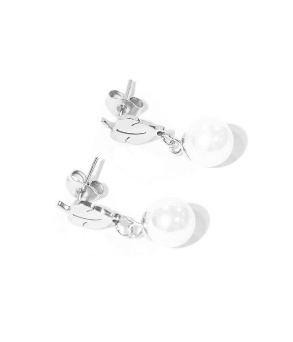 Pendientes hoja plateada con perla colgante