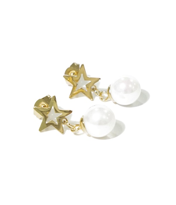 Pendientes dorados con perla y estrella hueca