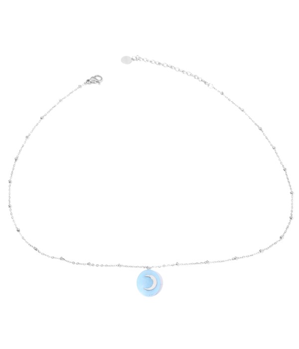 Collares plateados con luna multicolores