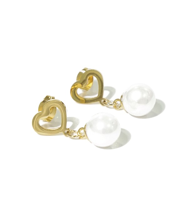 Pendientes con corazón hueco y perla colgante