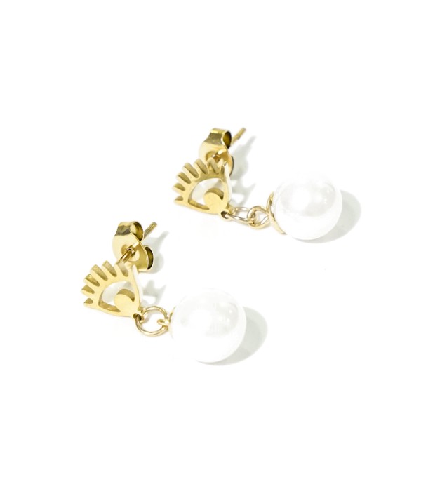 Pendientes ojo estilizado con perla colgante