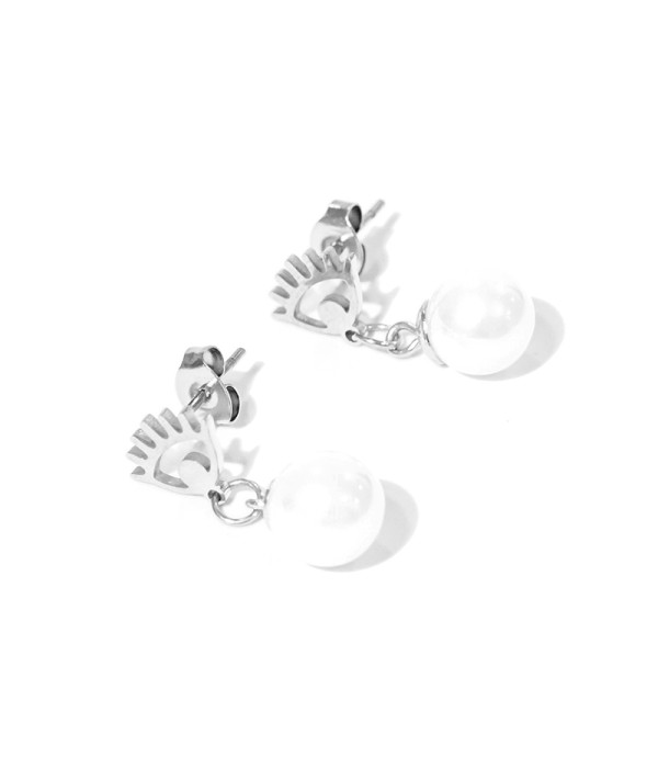 Pendientes ojo estilizado con perla colgante