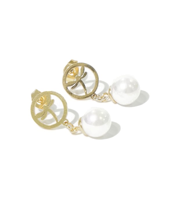 Pendientes libélula calada con perla colgante