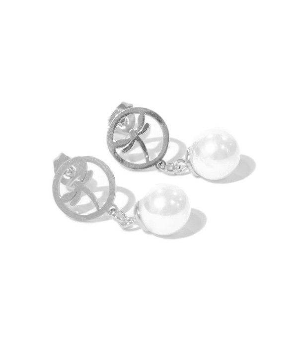 Pendientes libélula calada con perla colgante