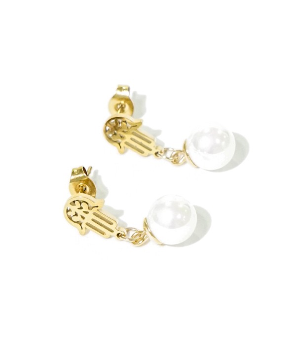 Pendientes mano de Fátima con perla colgante